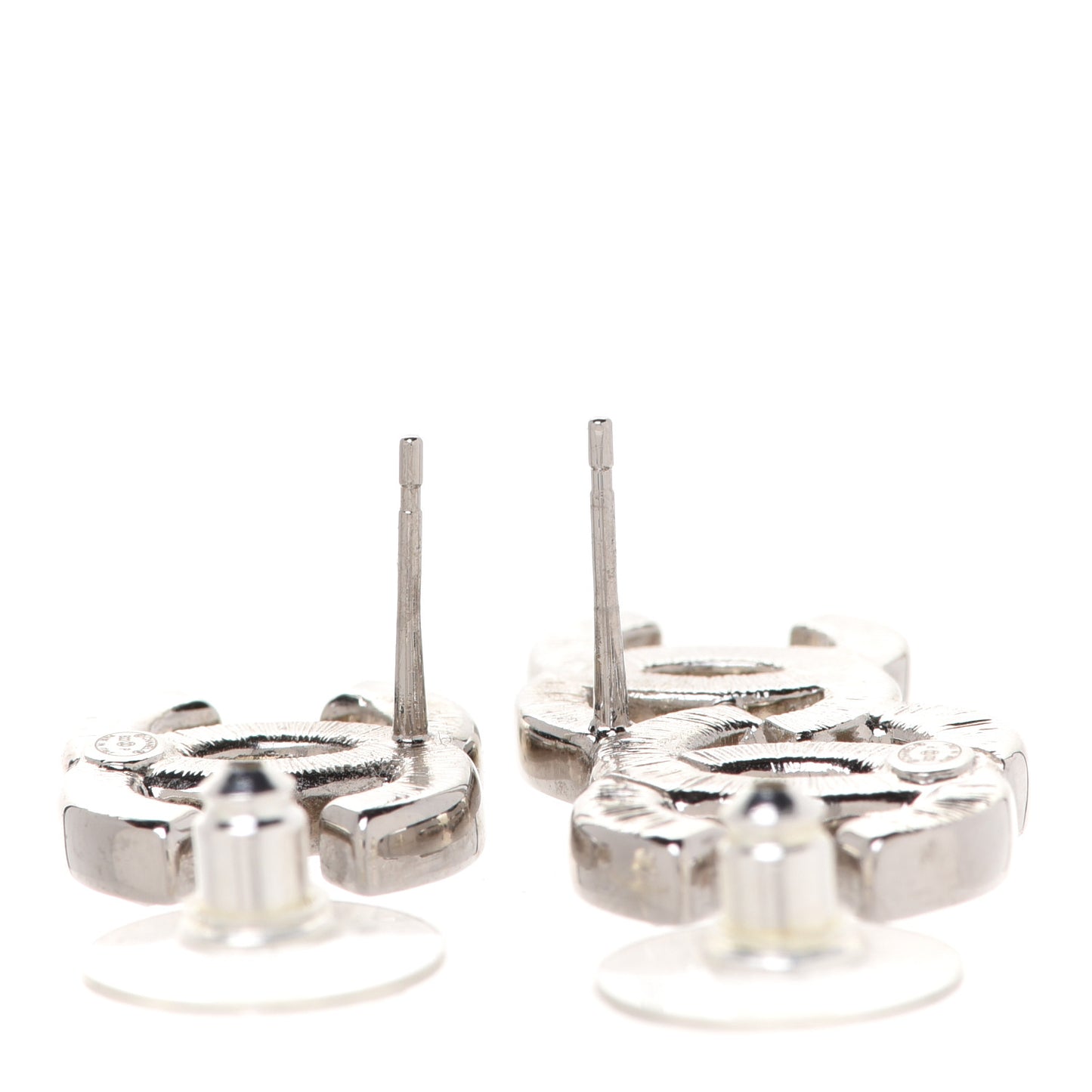 Baguette Crystal Double CC Earrings Silver