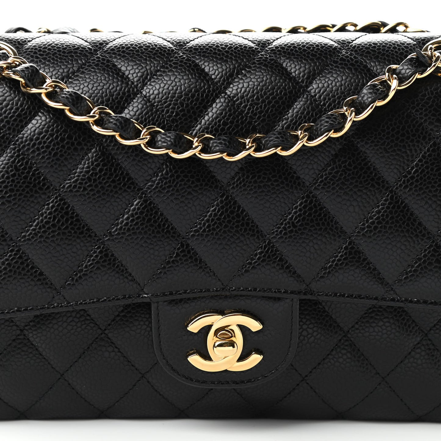 Caviar Quilted Medium Double Flap Black