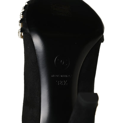 Chanel Suede Calfskin Pearl Cap Toe Short Boots 38.5 Black 8 of 9