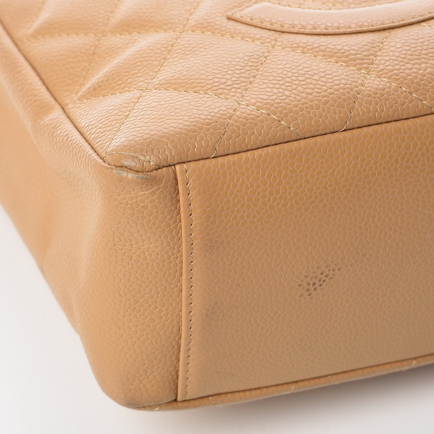 Caviar Quilted Petit Shopping Tote PST Dark Beige