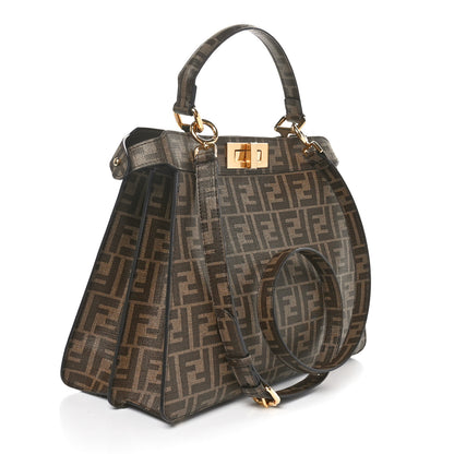 Fendi Glazed Fabric Vitello FF 1974 Hairdo Girls Inlay Medium Peekaboo Iconic Satchel Mogano Panna Multicolor 3 of 10