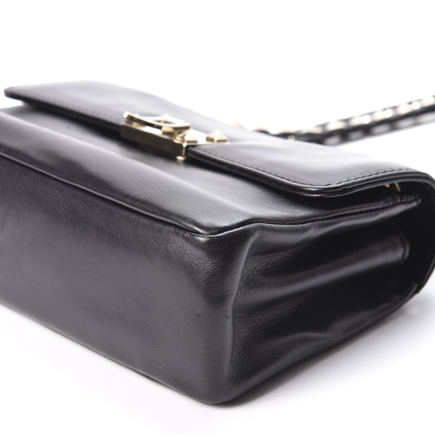 Vitello Rockstud Flip Lock Shoulder Flap Bag Black