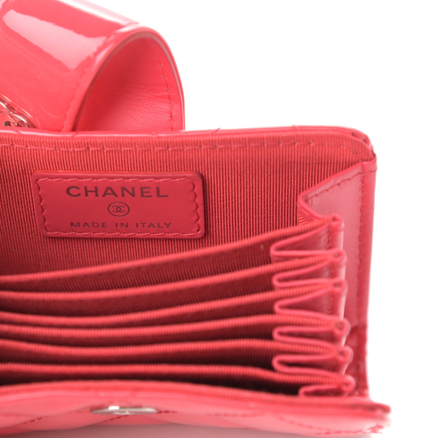 Patent Quilted Gusset Card Holder Coral