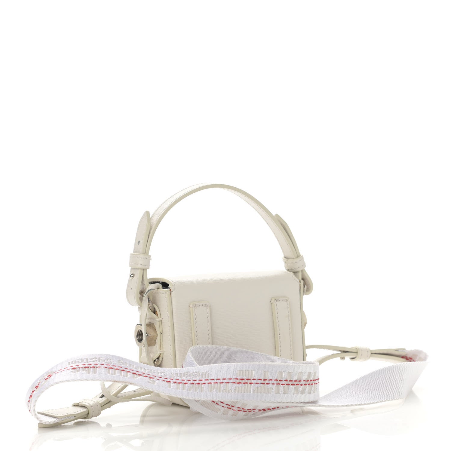 Off-White Saffiano Striped Baby Flap White Black 3 of 11