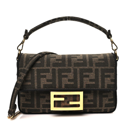 Fendi Fabric Jacquard FF 1974 Mini Baguette Tobacco Moro Black 1 of 11