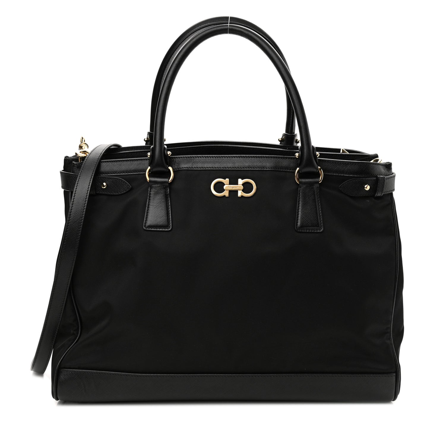 Nylon Hammered Calfskin Batik Tote Black