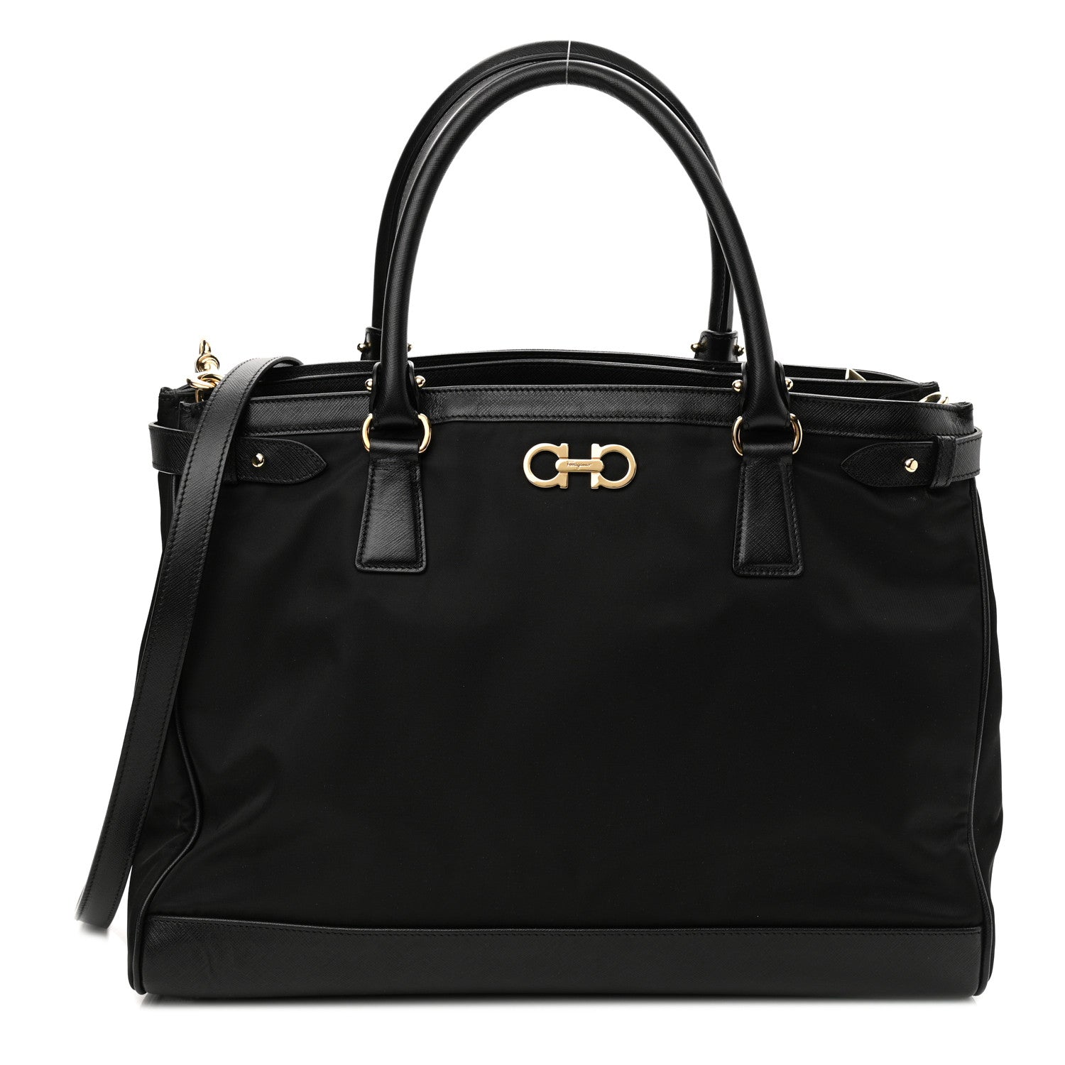 Salvatore Ferragamo Nylon Hammered Calfskin Batik Tote Black 1 of 9