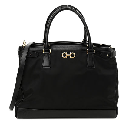 Salvatore Ferragamo Nylon Hammered Calfskin Batik Tote Black 1 of 9