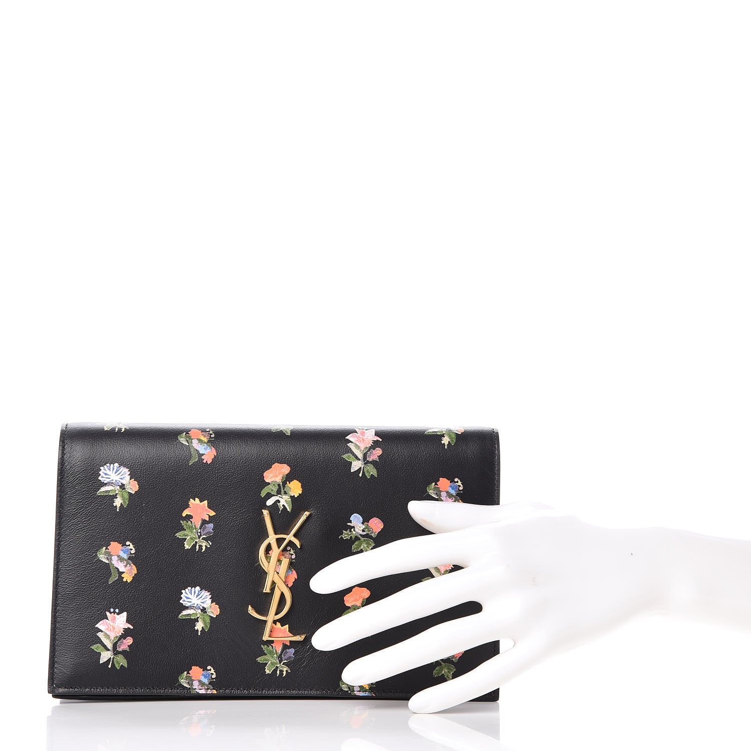 Saint Laurent Calfskin Prairie Flower Printed Small Monogram Clutch Black Multicolor 2 of 8