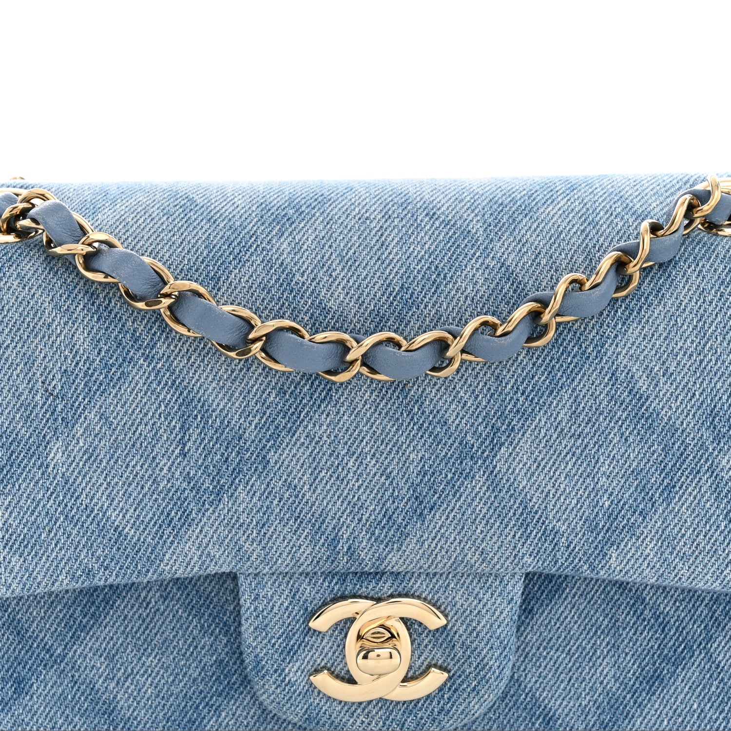 Chanel Printed Denim Quilted Small Double Flap Light Blue 7 of 10
