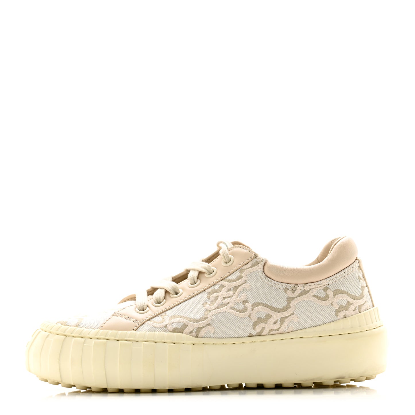 Fabric Jacquard Vitello Nappa FF Karligraphy Womens Fendi Force Low Top Sneakers 37 Camelia