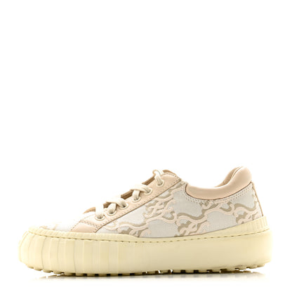 Fendi Fabric Jacquard Vitello Nappa FF Karligraphy Womens Fendi Force Low Top Sneakers 37 Camelia 1 of 12