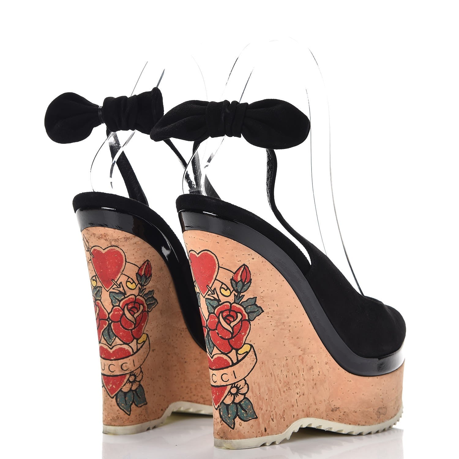 Gucci Kid Scamosciato Tattoo Heart Wedge Sandals 36.5 Naturale 4 of 10