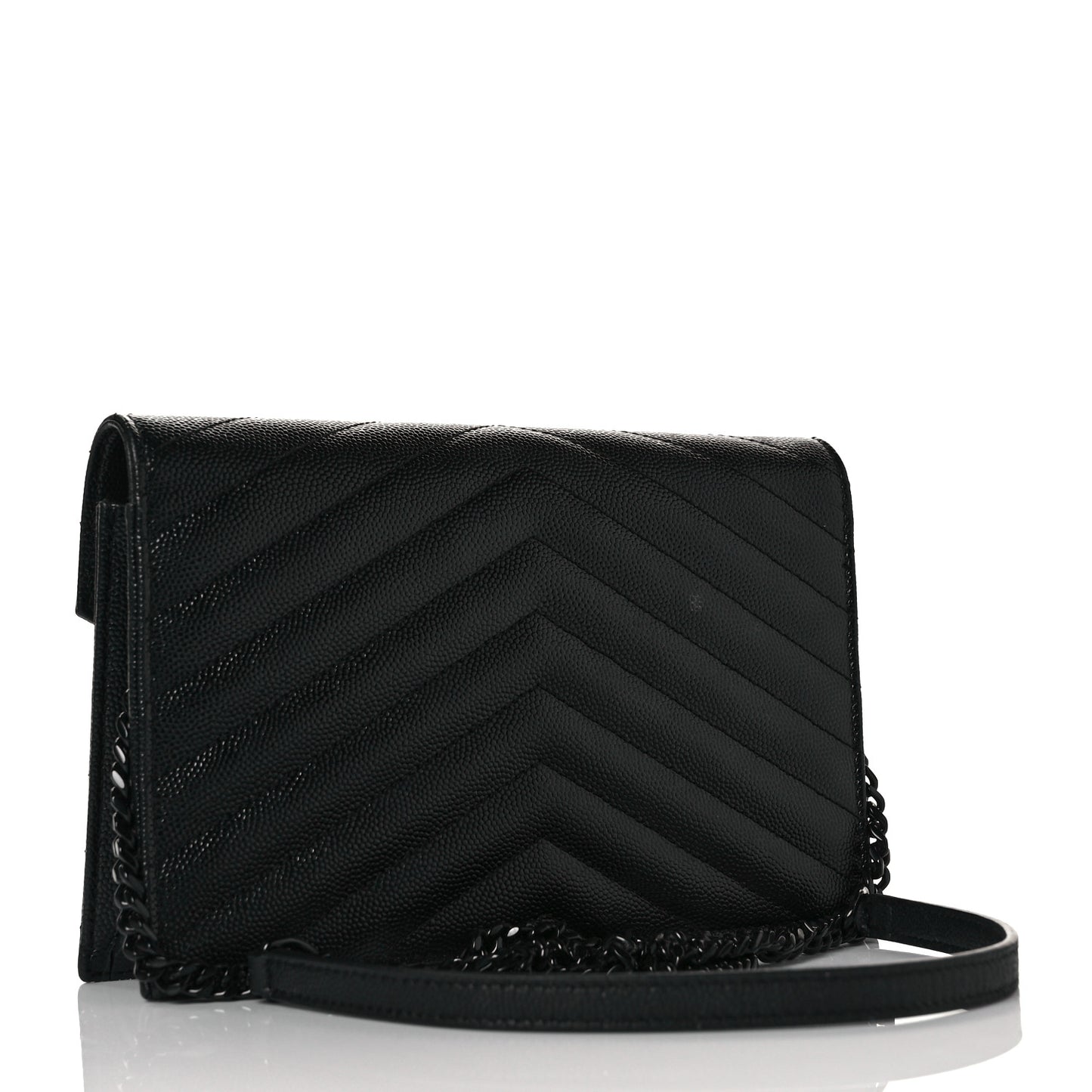 Grain De Poudre Matelasse Chevron Monogram Monochrome Envelope Chain Wallet Black