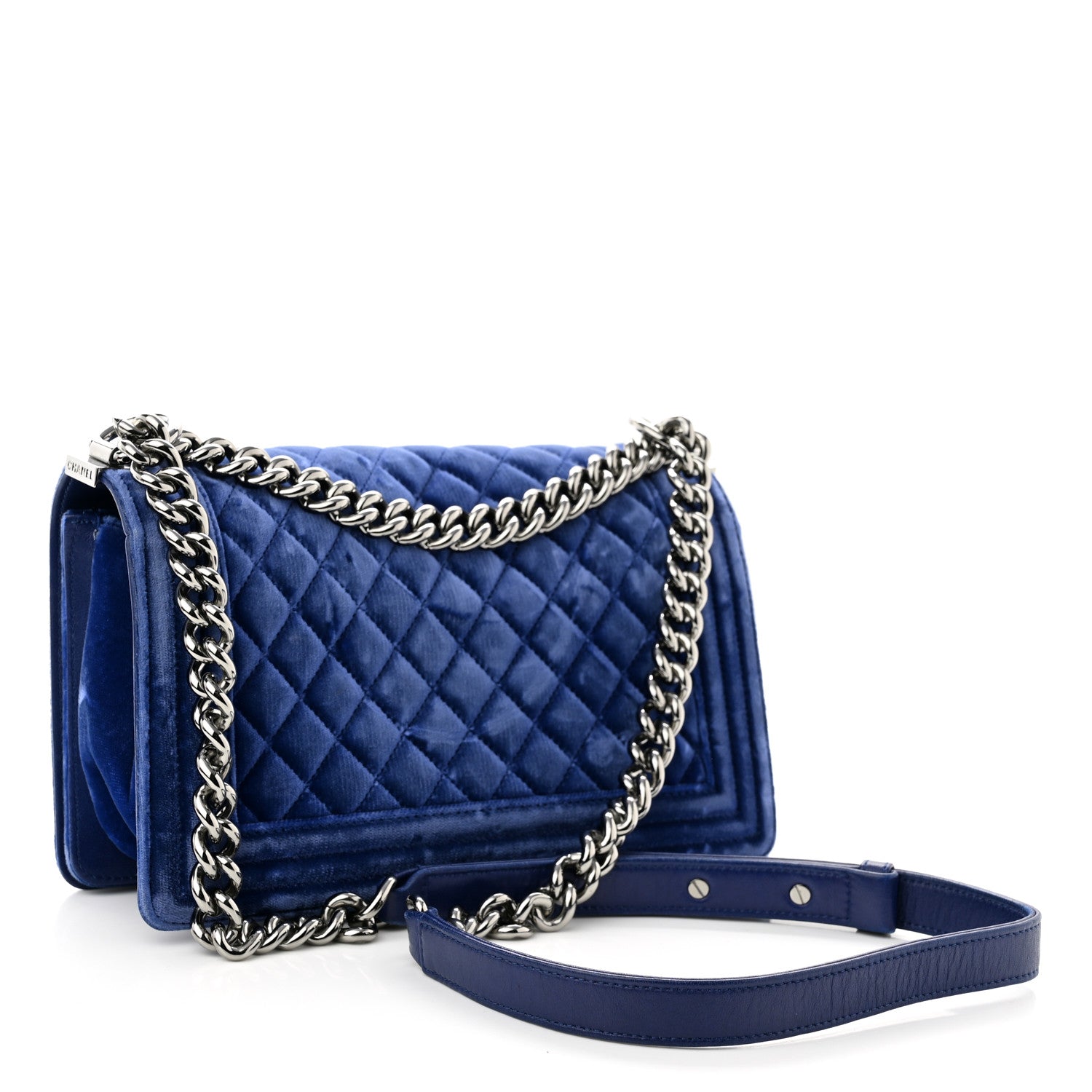 Chanel Velvet Quilted Medium Boy Flap Blue 3 of 13