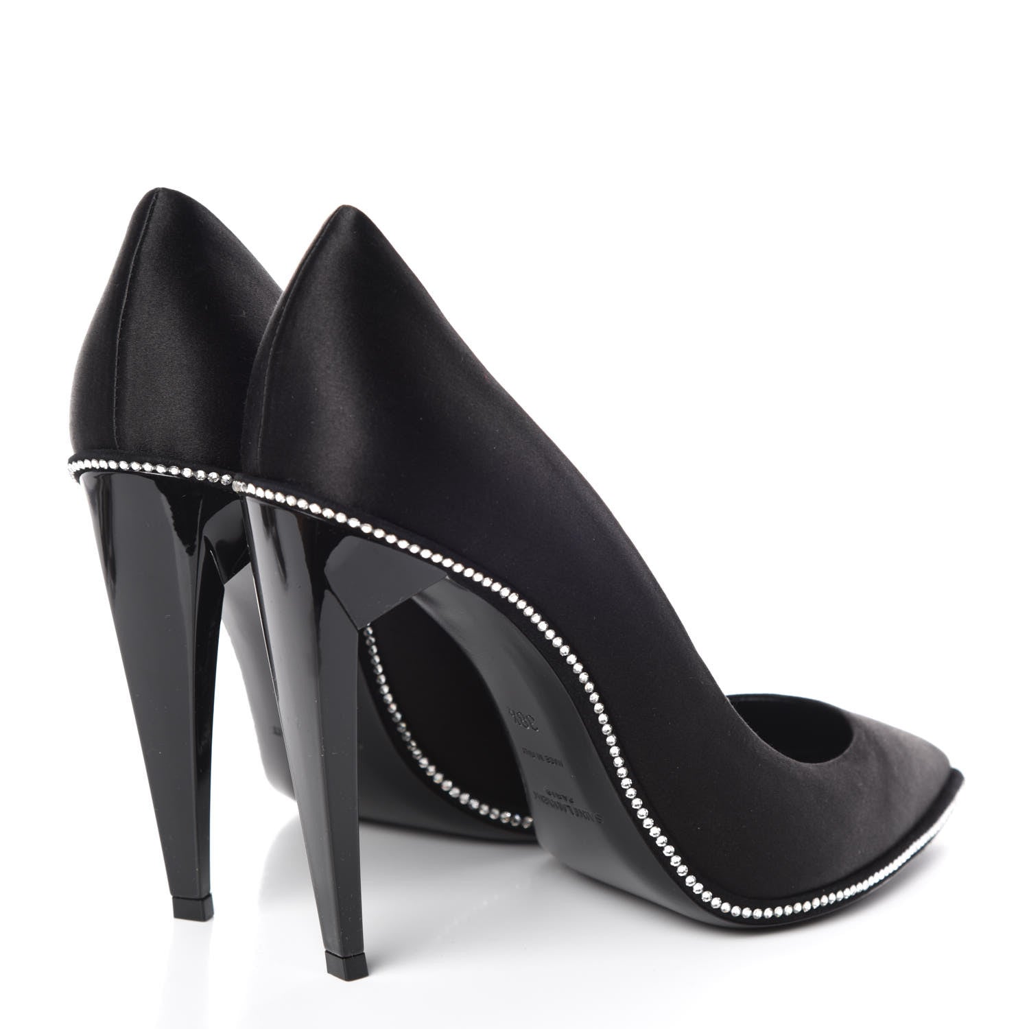 Saint Laurent Satin Crystal Embellished Freja 105 Pumps 38.5 Black 4 of 10