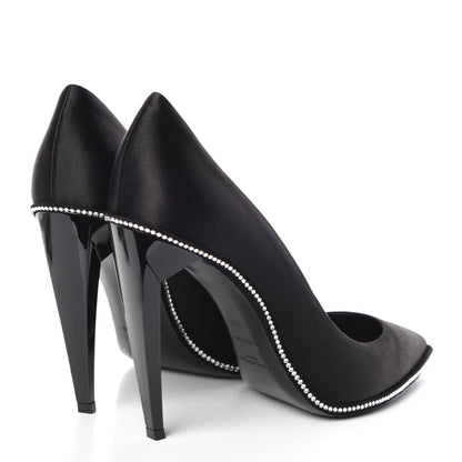 Saint Laurent Satin Crystal Embellished Freja 105 Pumps 38.5 Black 4 of 10