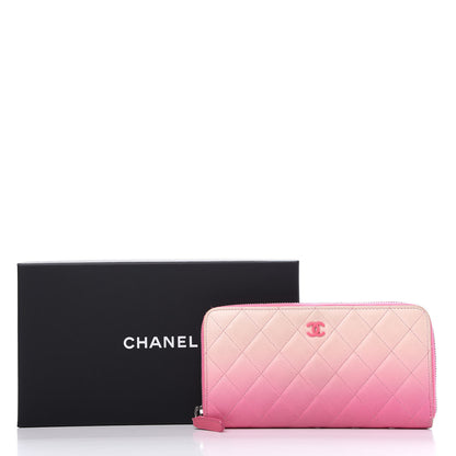 Chanel Ombre Patent Calfskin Quilted Large Gusset Zip Around Wallet Pink 12 of 14