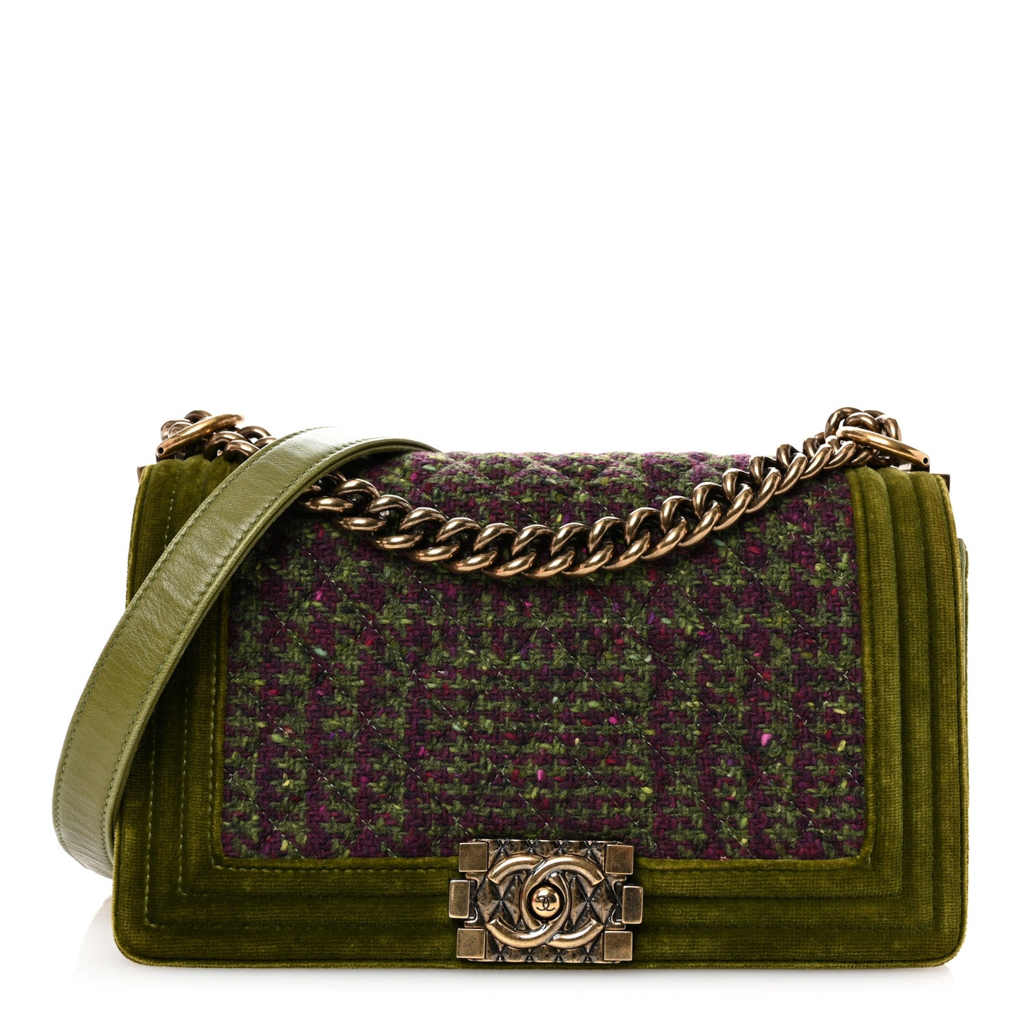 Velvet Tweed Medium Boy Flap Green