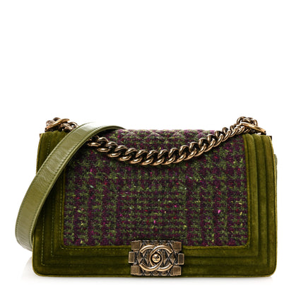 Chanel Velvet Tweed Medium Boy Flap Green 1 of 10