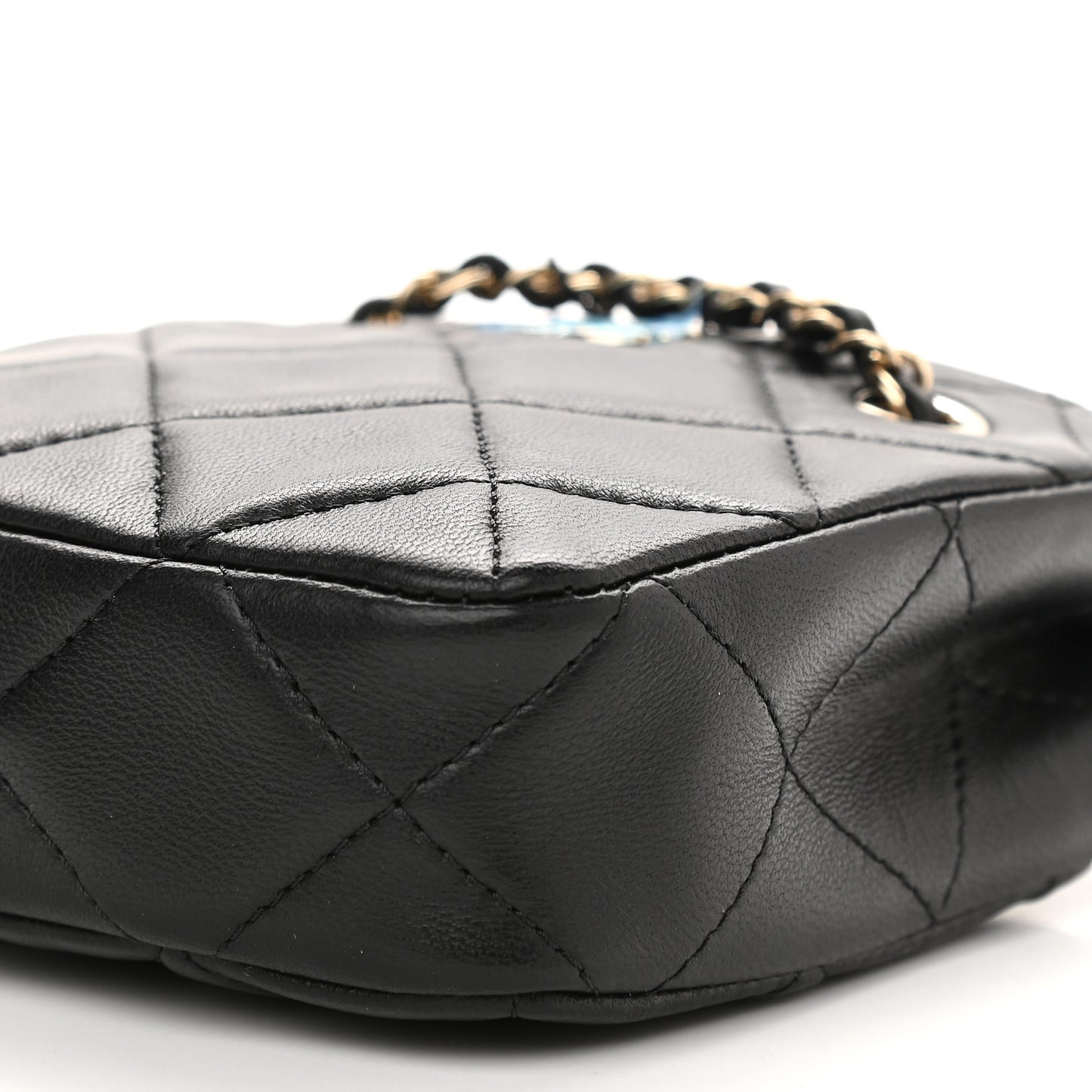 Lambskin Quilted Tiny Shopping Clutch With Chain Black