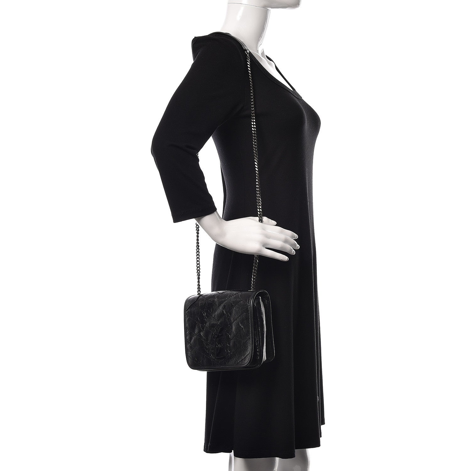 Saint Laurent Crinkled Calfskin Matelasse Monogram Niki Chain Wallet Black 2 of 9