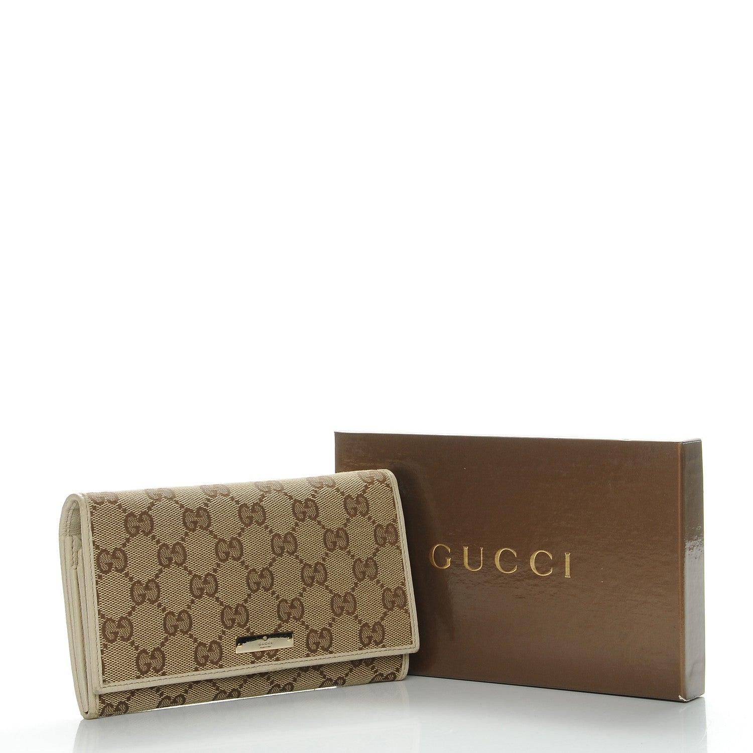 Gucci Monogram Metal Bar Continental Flap Wallet Off White 9 of 9