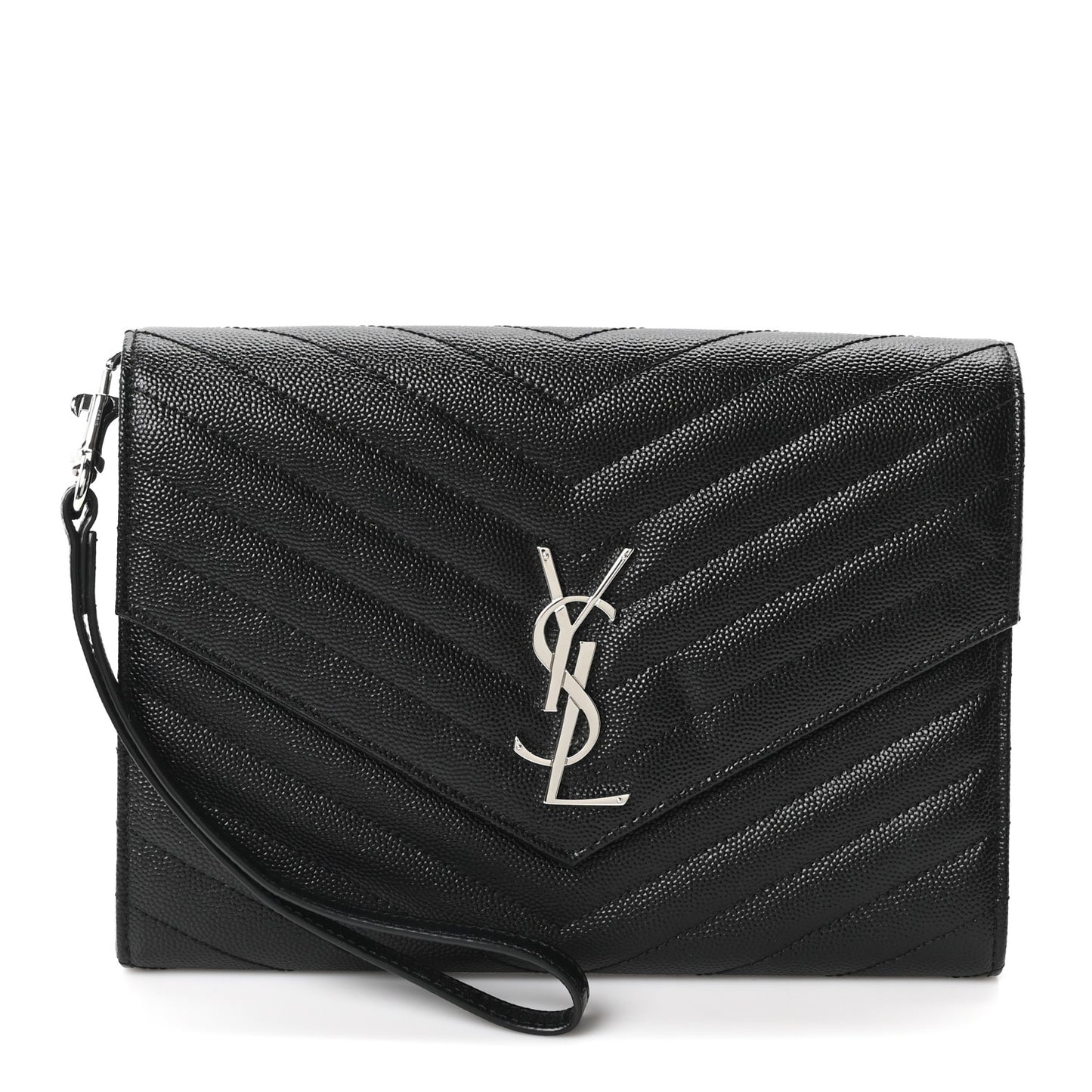 Grain De Poudre Matelasse Chevron Monogram Envelope Clutch Black