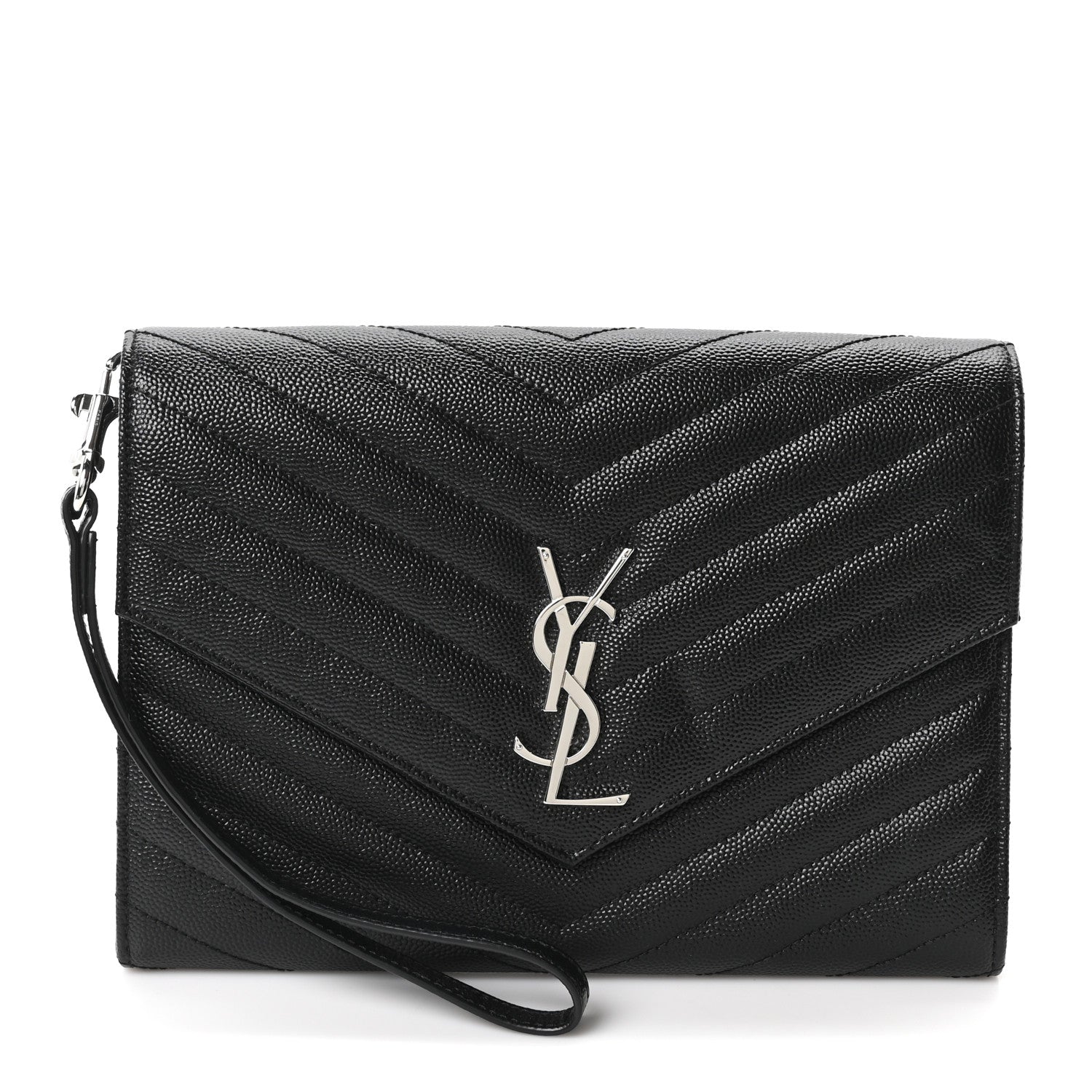 Saint Laurent Grain De Poudre Matelasse Chevron Monogram Envelope Clutch Black 1 of 10