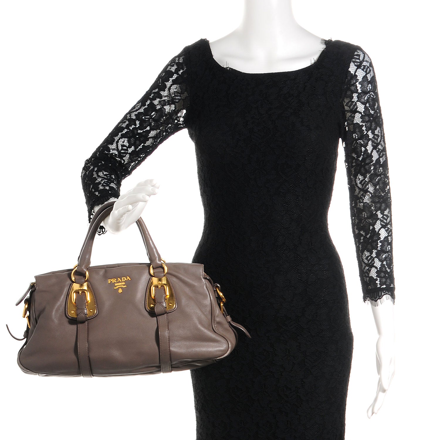 Prada Soft Calf Shopping Satchel Bag Bambu 2 of 8