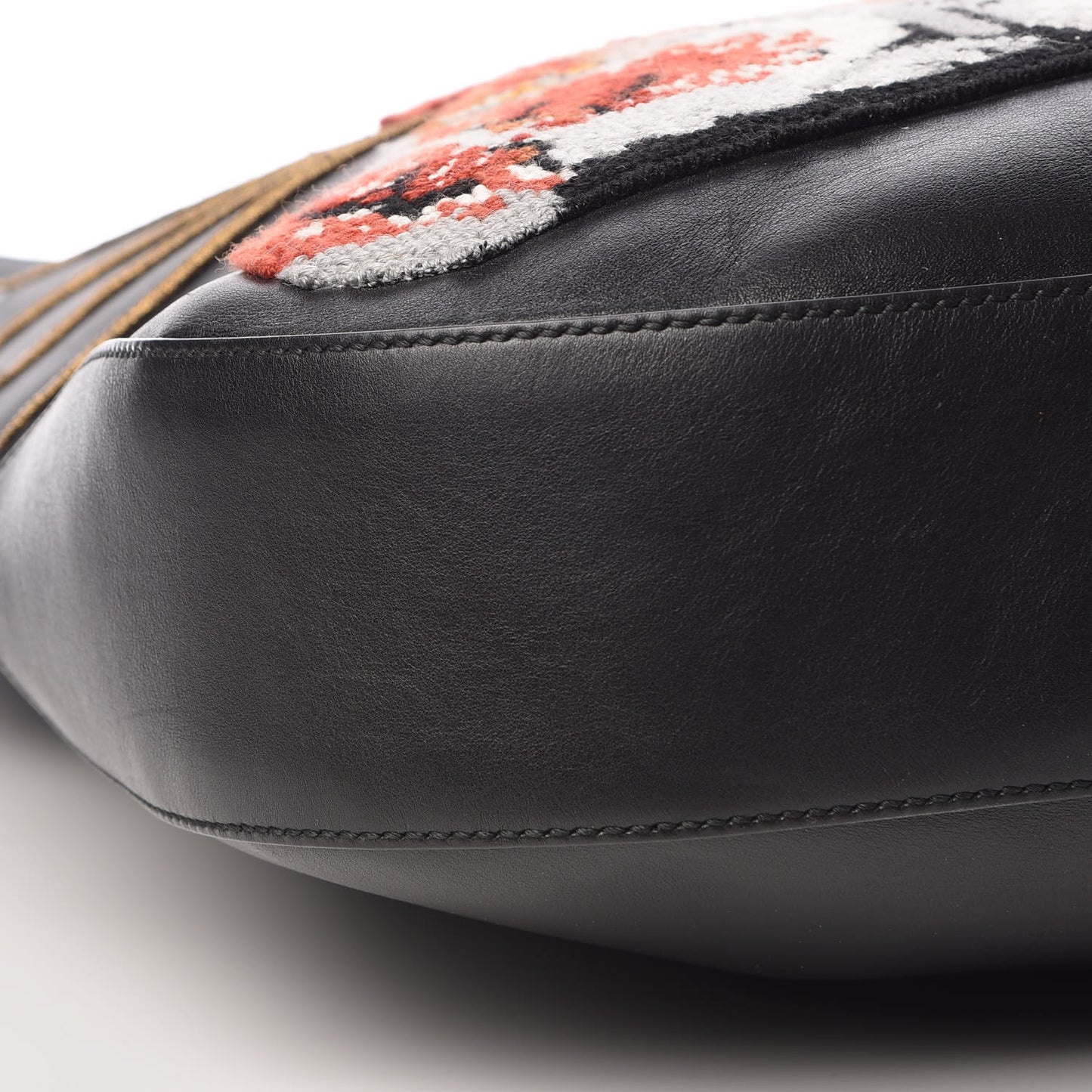 Calfskin Dog Embroidered Extra Large Dionysus Hobo Black