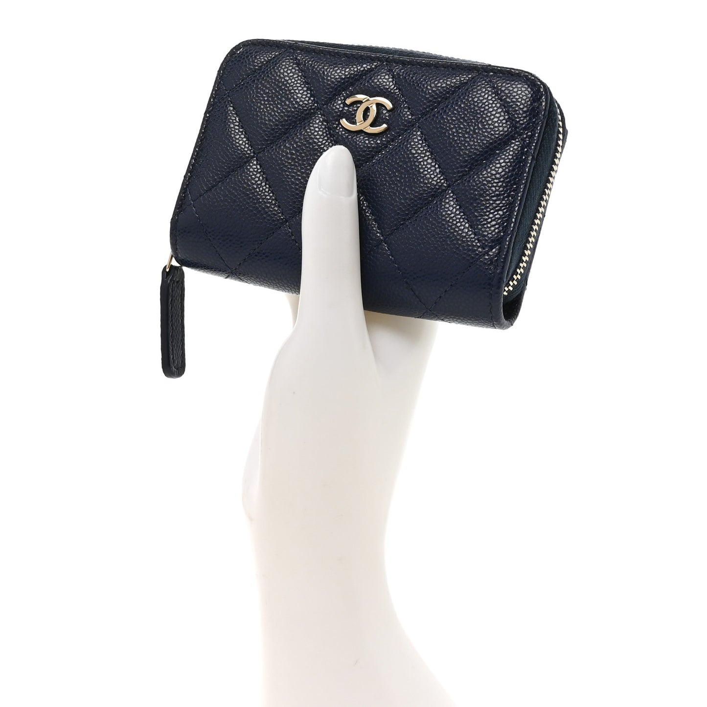 Caviar Quilted Zip Coin Purse Navy