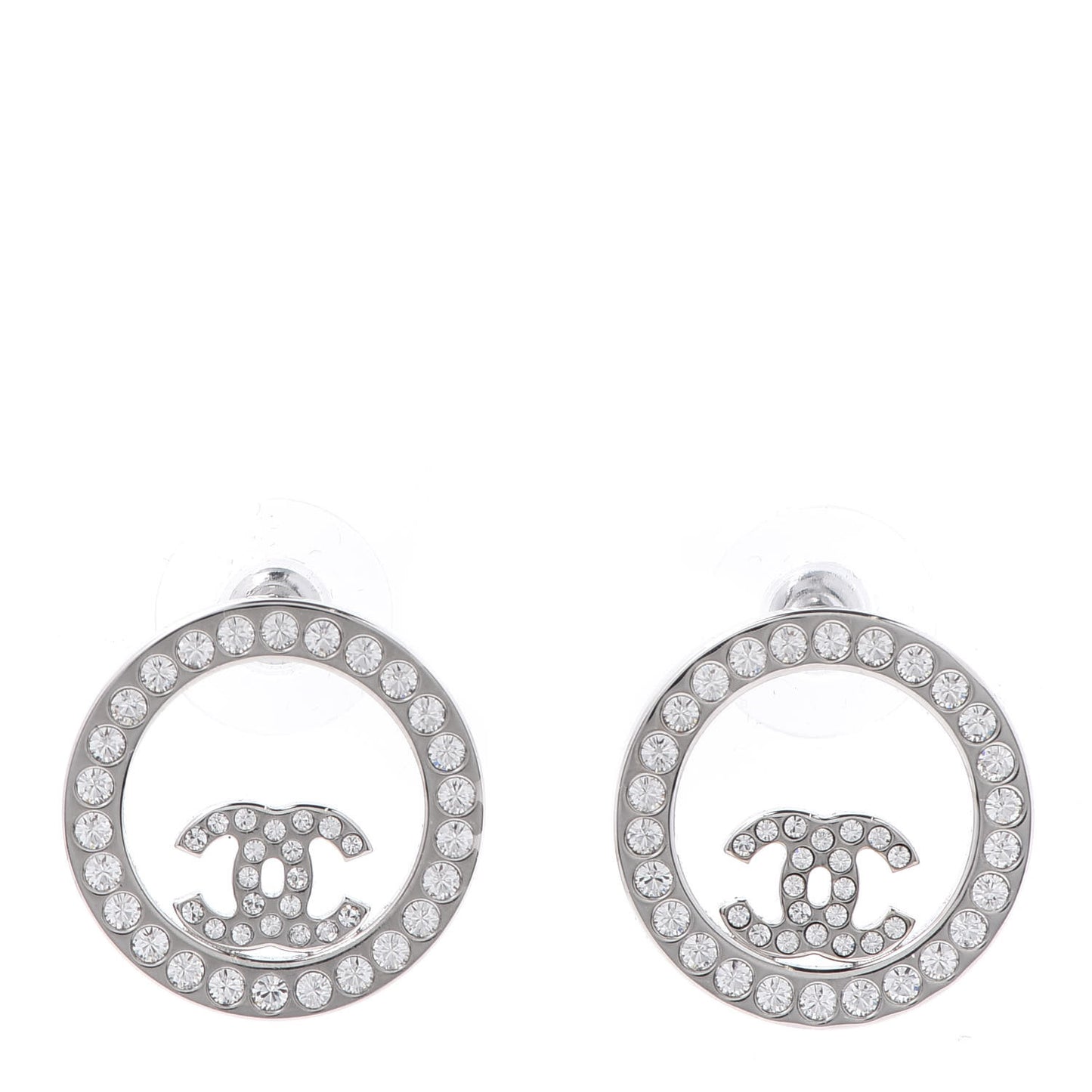 Crystal CC Round Earrings Silver