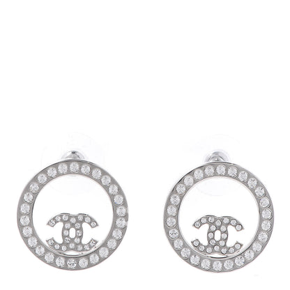 Chanel Crystal CC Round Earrings Silver 1 of 5