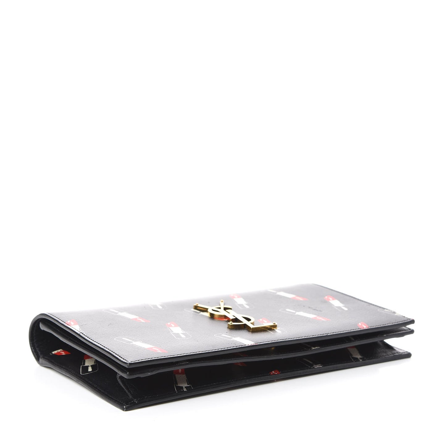 Calfskin Lipstick Print Classic Monogram Kate Clutch Black