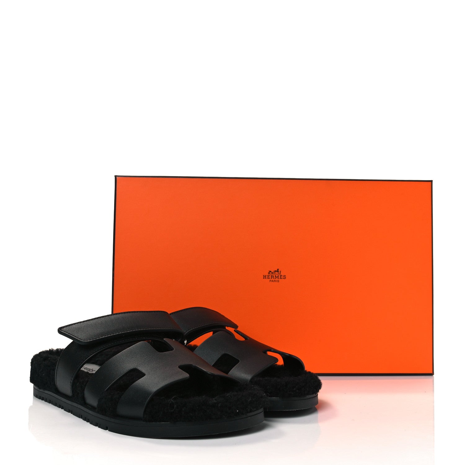 Hermes Calfskin Woolskin Womens Chypre Sandals 37.5 Black 8 of 8