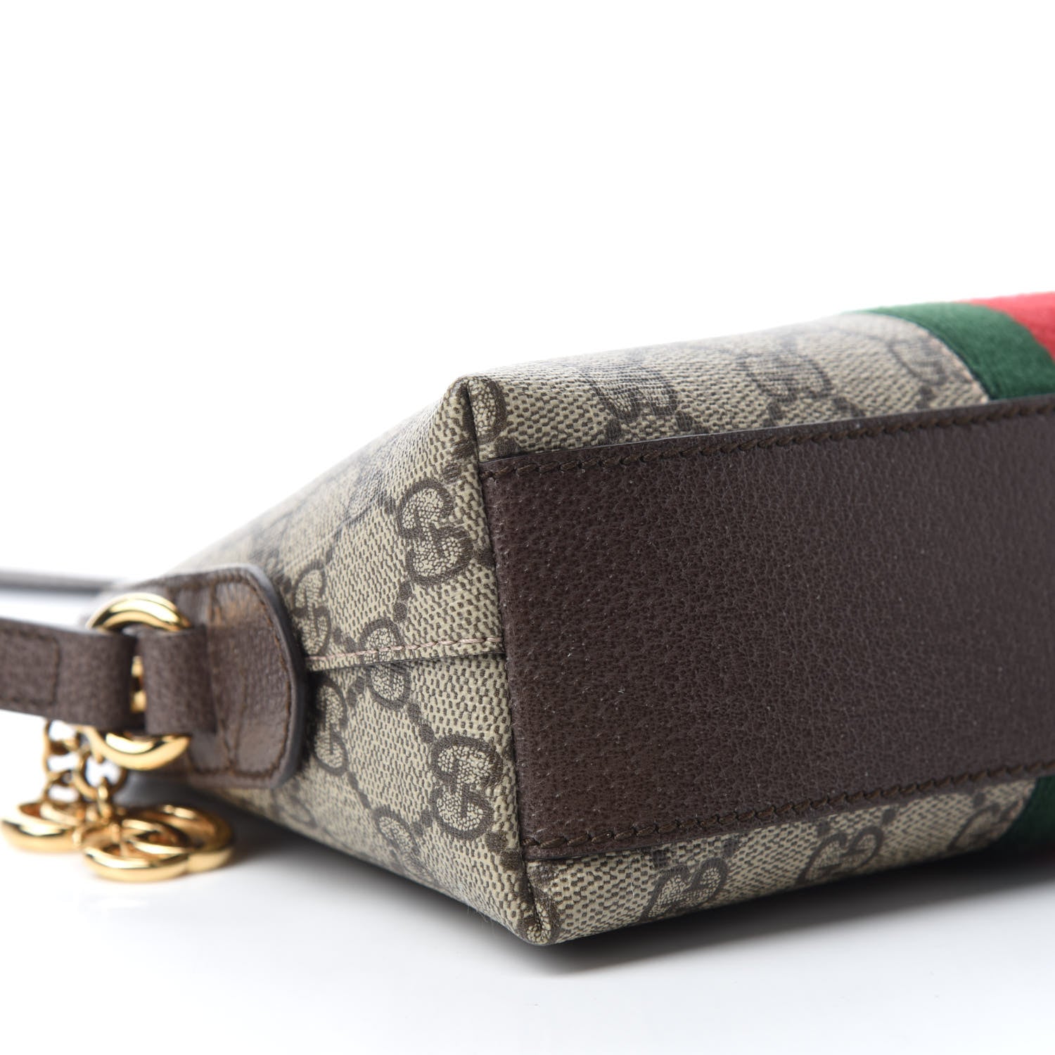 Gucci GG Supreme Monogram Textured Dollar Calfskin Web Small Ophidia Dome Shoulder Bag Beige Ebony New Acero 6 of 11