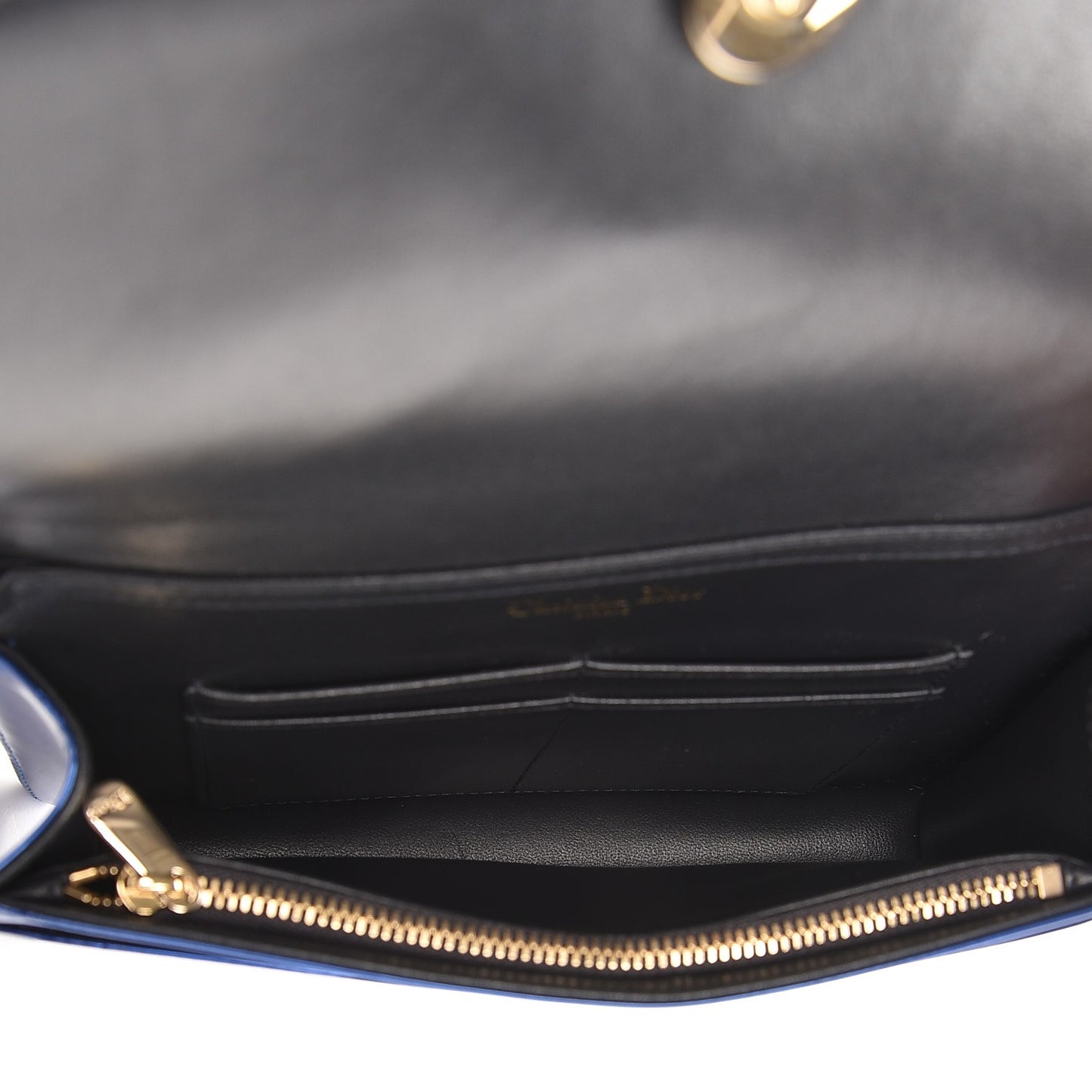 Metallic Patent Micro-Cannage Diorama Wallet on Chain Pouch Mirror Blue