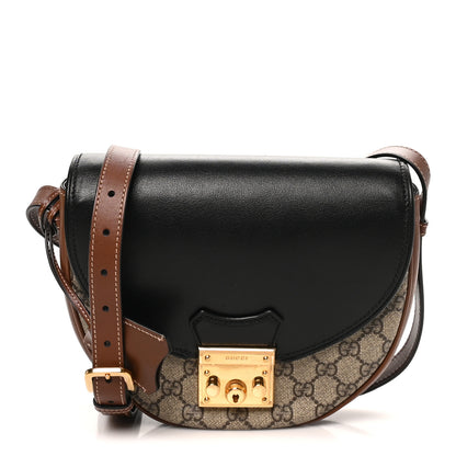 Gucci GG Supreme Monogram Calfskin Small Padlock Messenger Shoulder Bag Beige Black Cuir 1 of 10