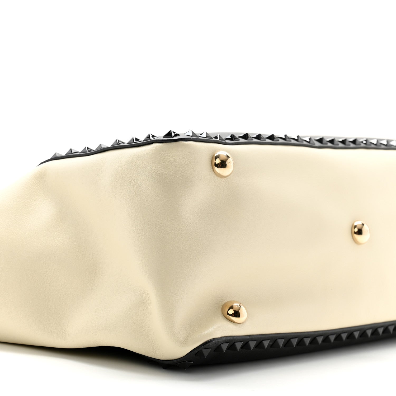 Valentino Garavani Vitello Monochrome Medium Rockstud Tote Black Light Ivory 8 of 9