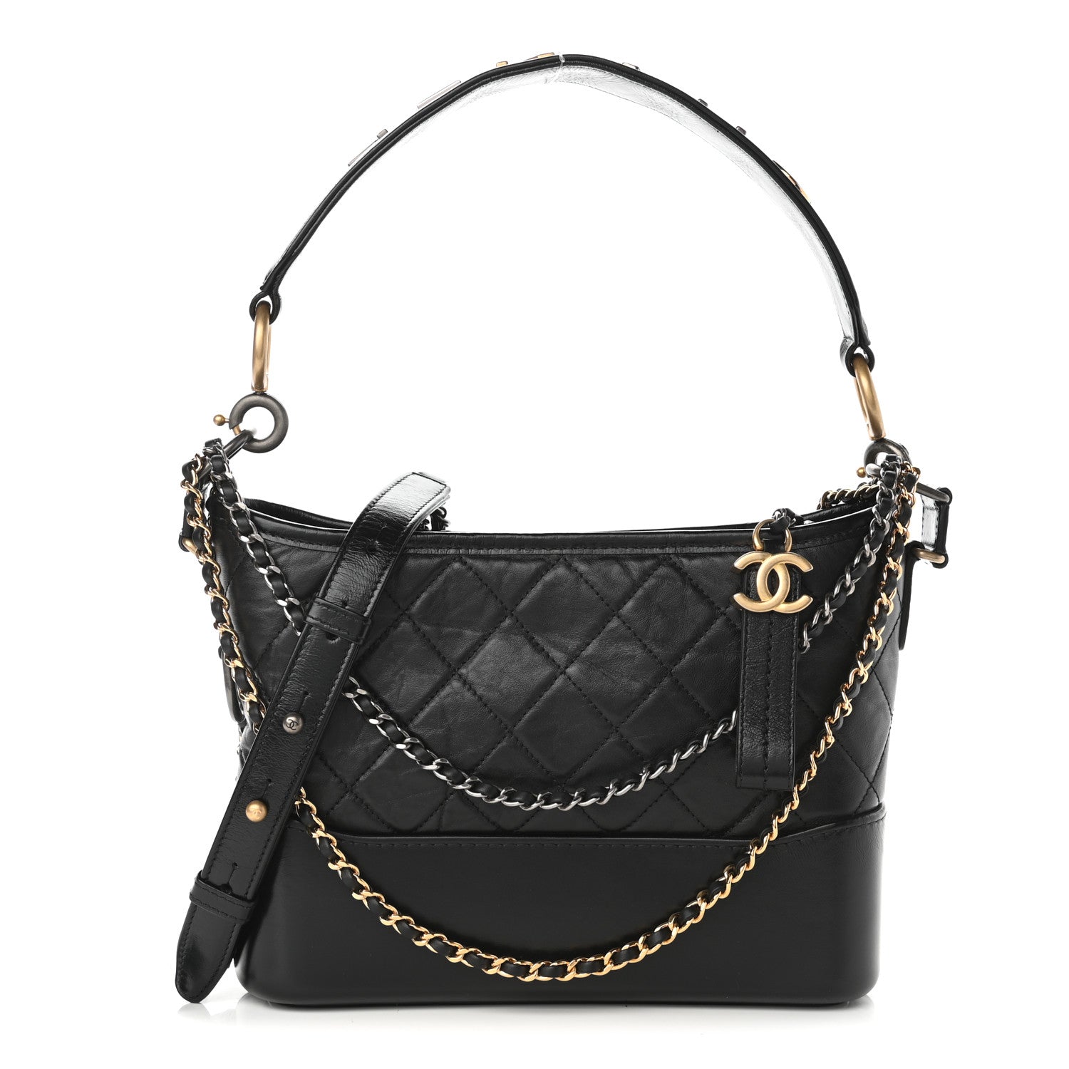 Chanel Aged Smooth Calfskin Quilted Medium Gabrielle Logo Hobo Black 1 of 10