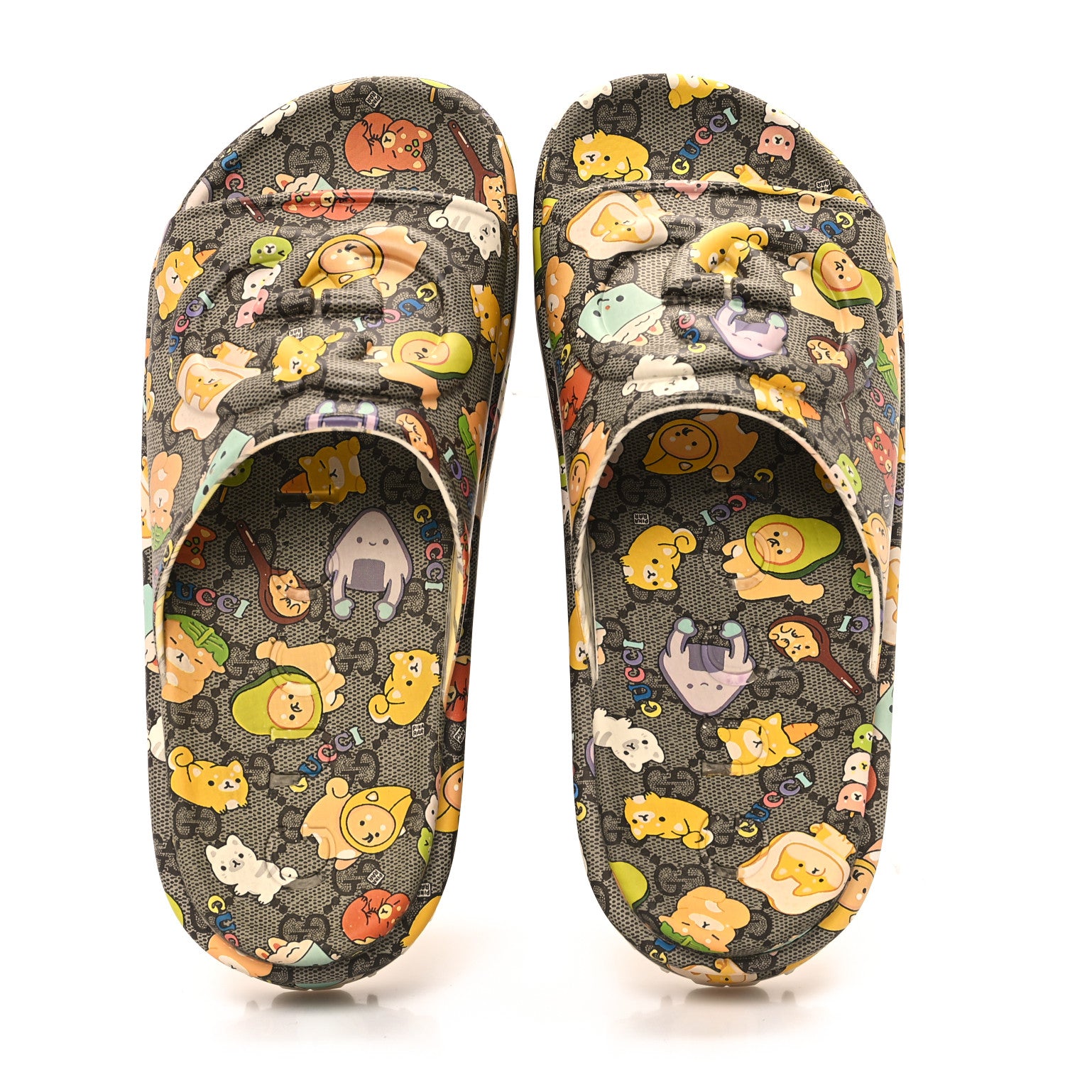 Gucci X PIKARAR Cubic Rubber Monogram Animal Print Womens Interlocking G Platform 42mm Slide Sandals 38 Beige Ebony Multicolor 2 of 10
