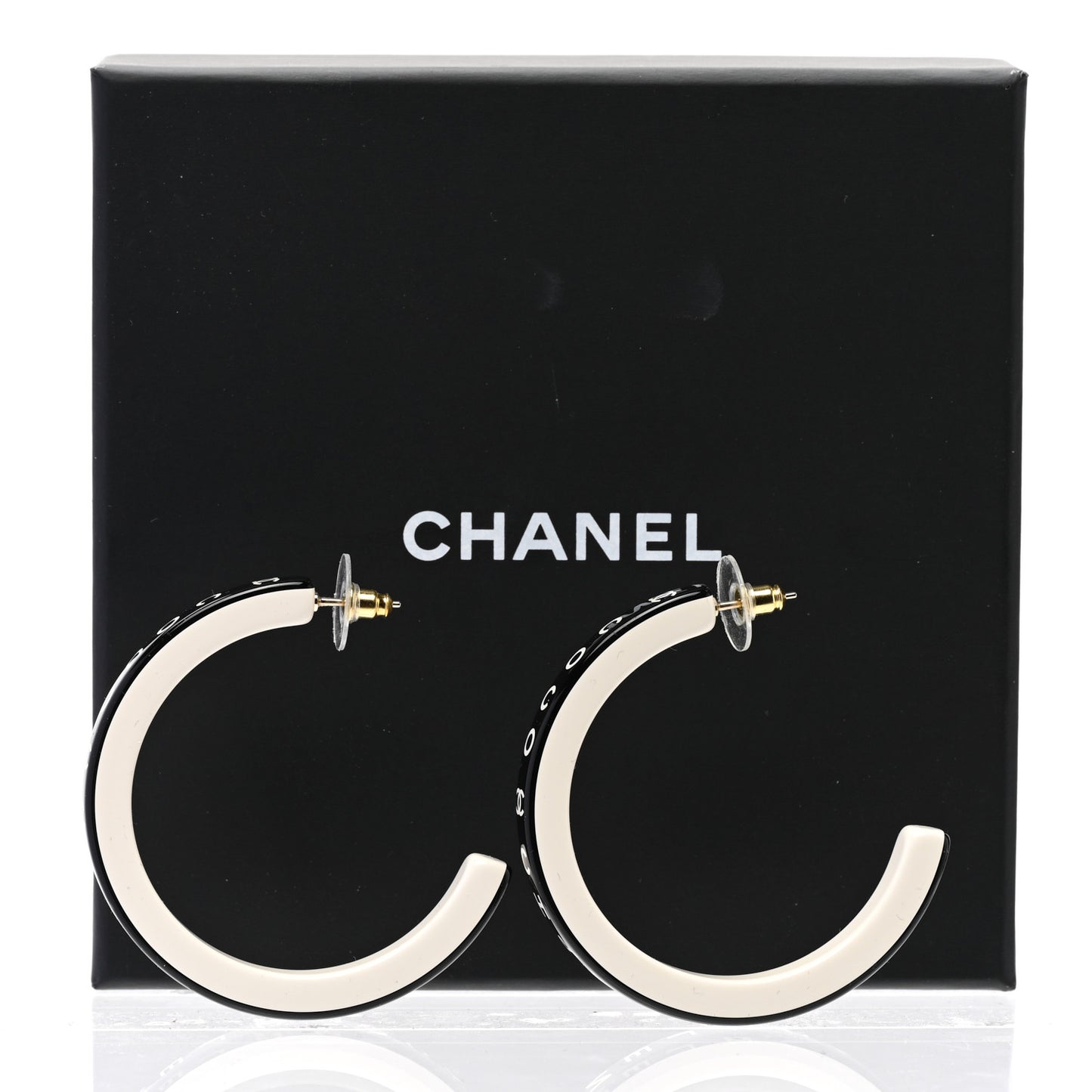Resin Logo Hoop Earrings Black White