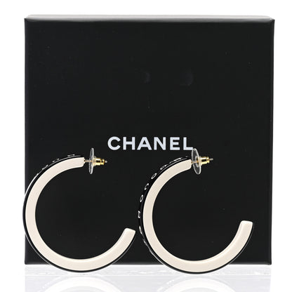 Chanel Resin Logo Hoop Earrings Black White 6 of 6