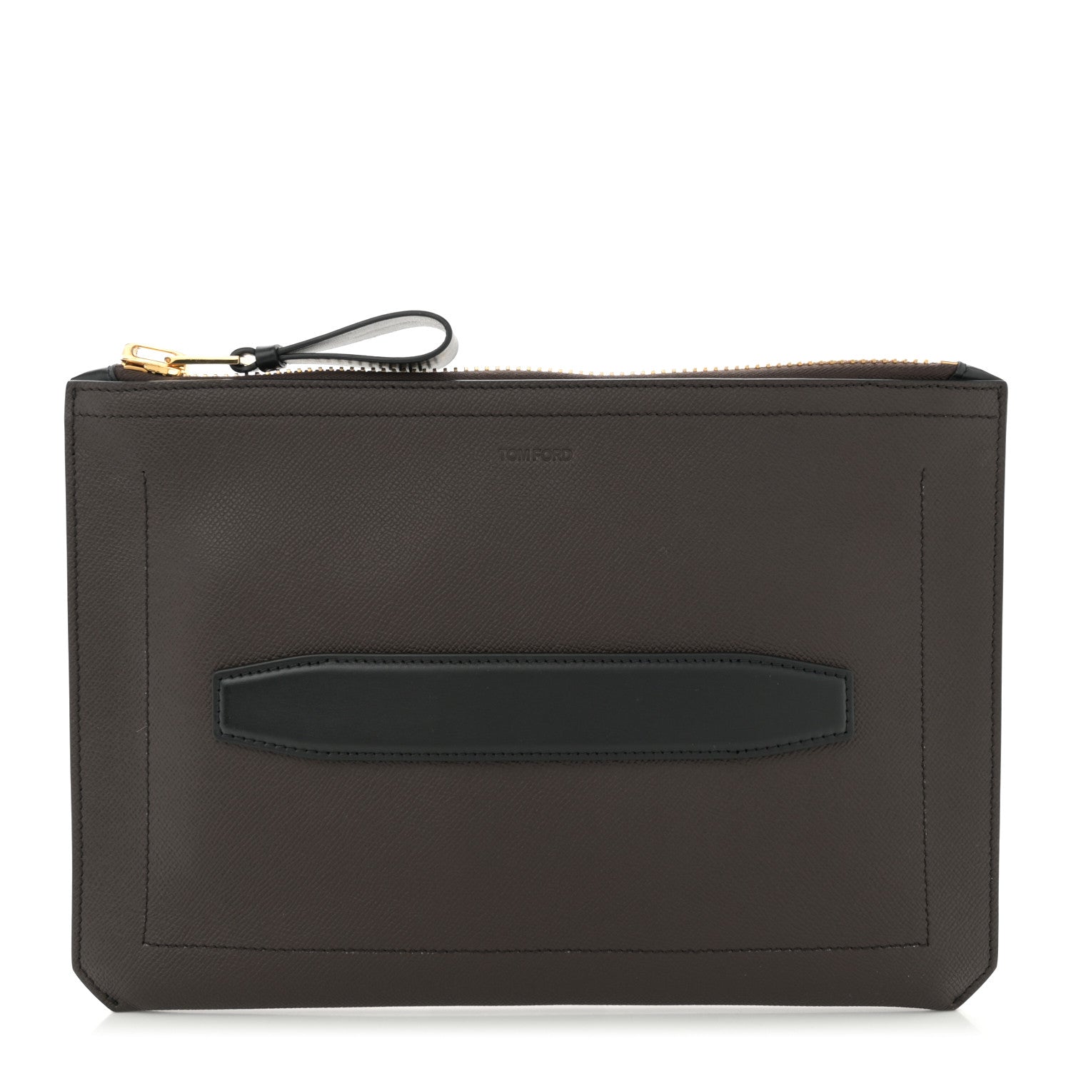 Tom Ford Grained Calfskin Portfolio Clutch With Handle Dark Brown Black 1 of 9