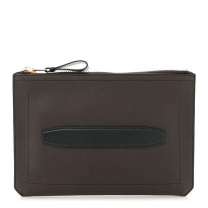 Tom Ford Grained Calfskin Portfolio Clutch With Handle Dark Brown Black 1 of 9
