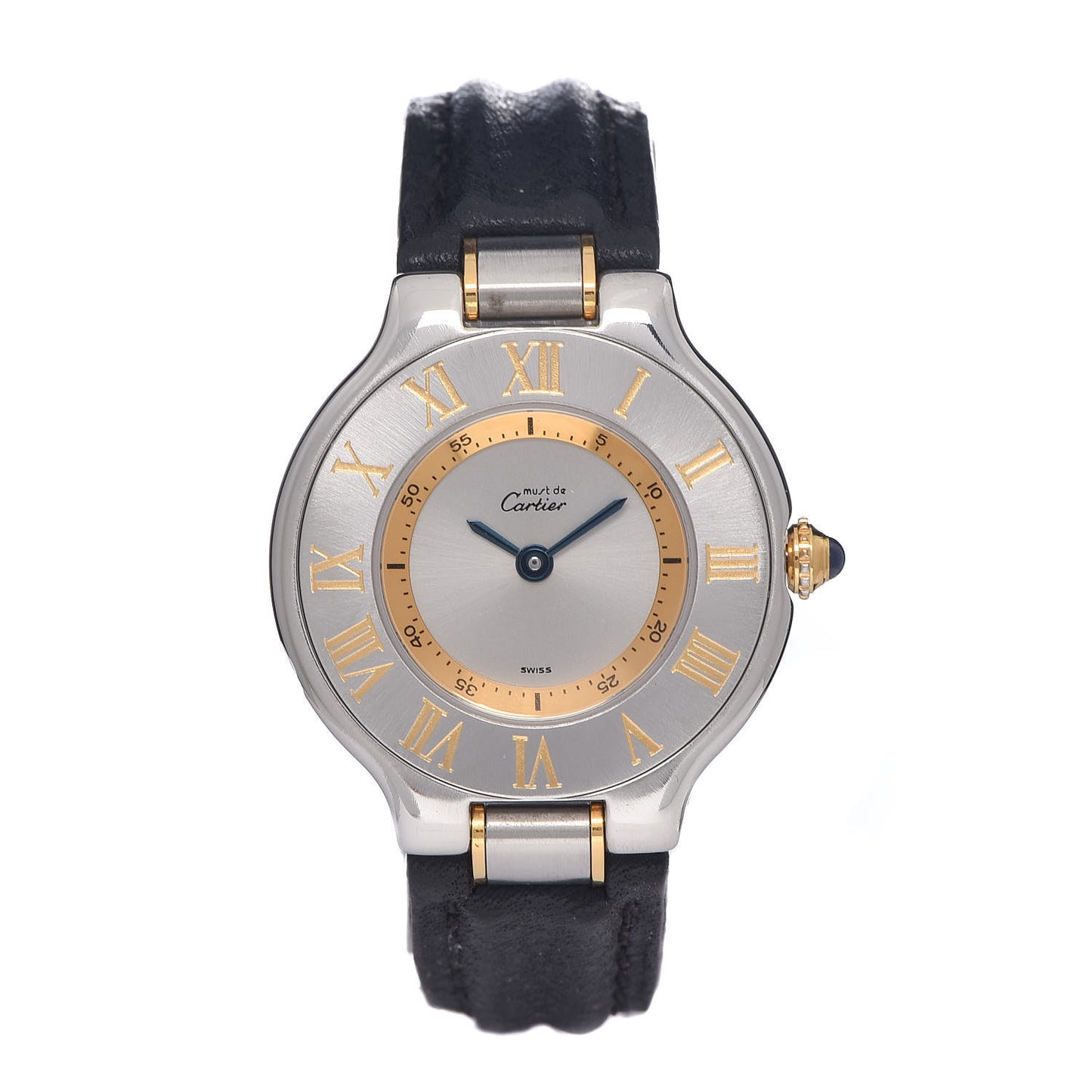 Stainless Steel 18K Yellow Gold Calfskin 28mm Must De 21 Quartz Watch