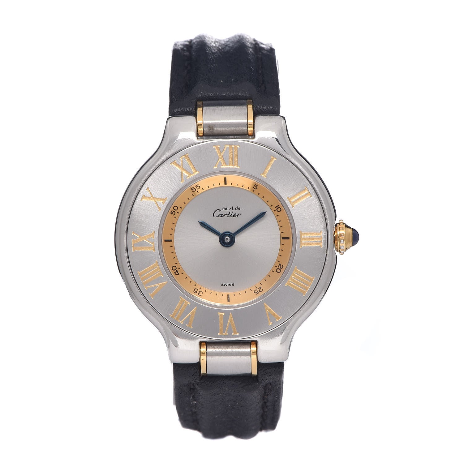 Cartier Stainless Steel 18K Yellow Gold Calfskin 28mm Must De 21 Quartz Watch 1 of 11