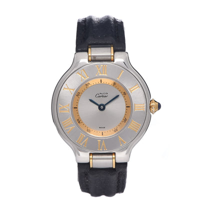 Cartier Stainless Steel 18K Yellow Gold Calfskin 28mm Must De 21 Quartz Watch 1 of 11
