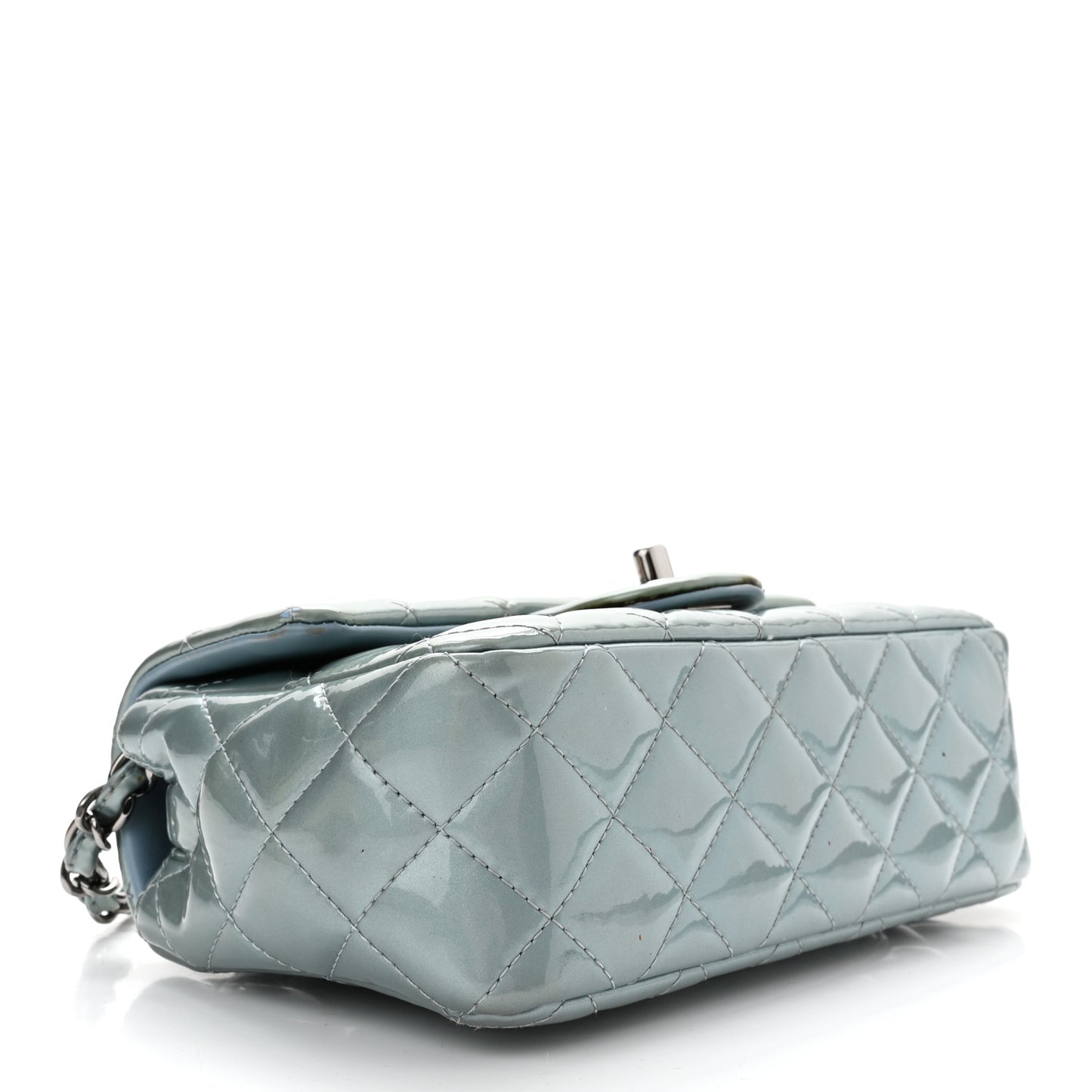 Patent Calfskin Quilted Mini Rectangular Flap Light Blue